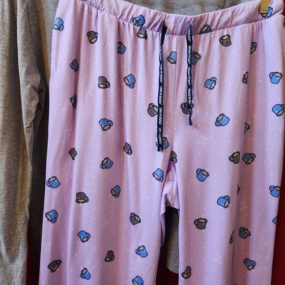 Life Is Good Start Me Up 2 Pc Long Sleeve Pajama Set Gray Purple Large - Picture 5 of 8